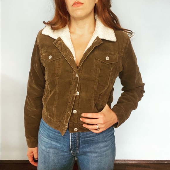 ‘01 Vintage Sherpa Lined Denim Trucker Corderoy Jacket S - Picture 3 of 11